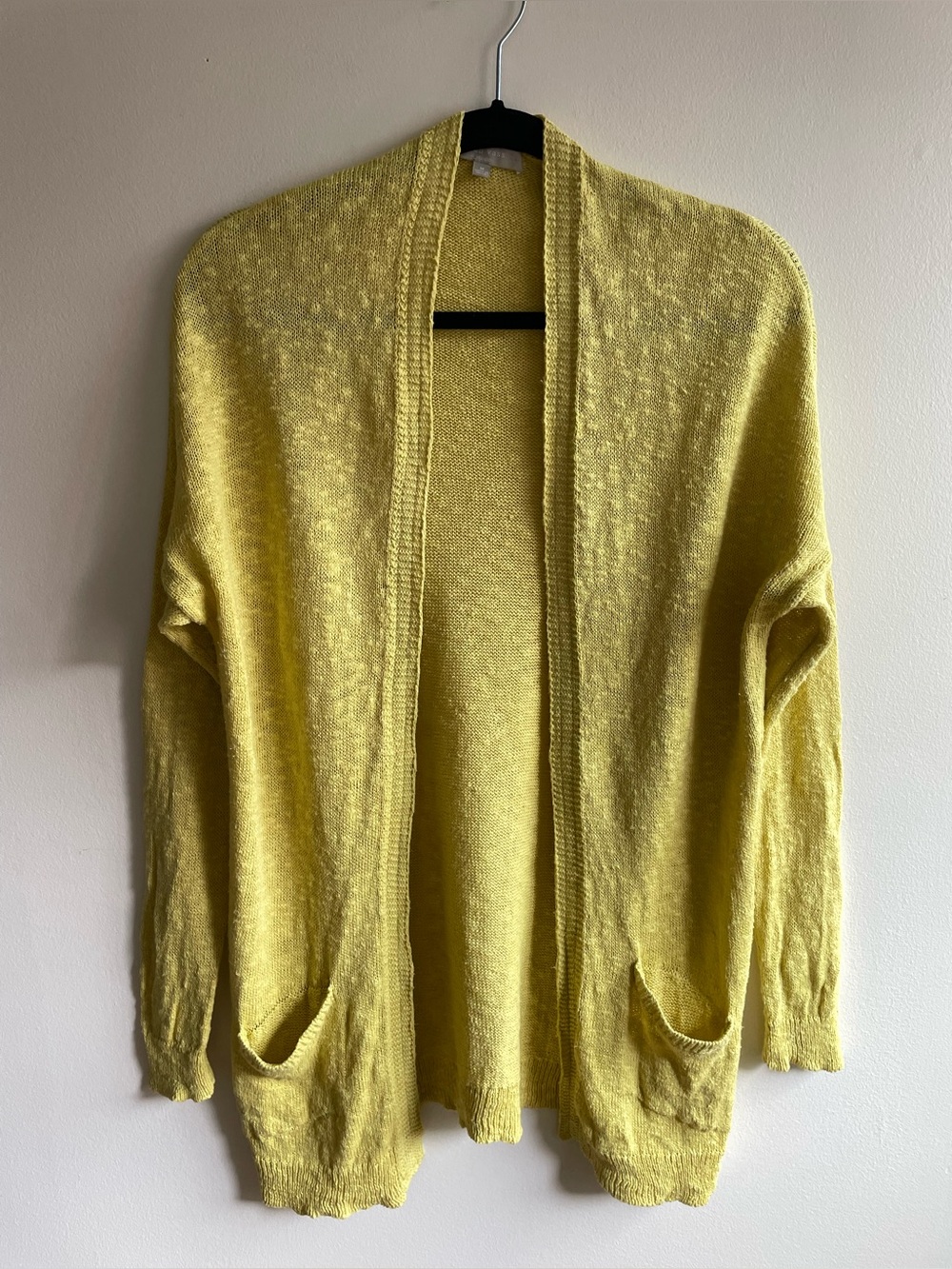 Joan Vass Studio Linen Cotton Open Cardigan Yellow Pockets Size M